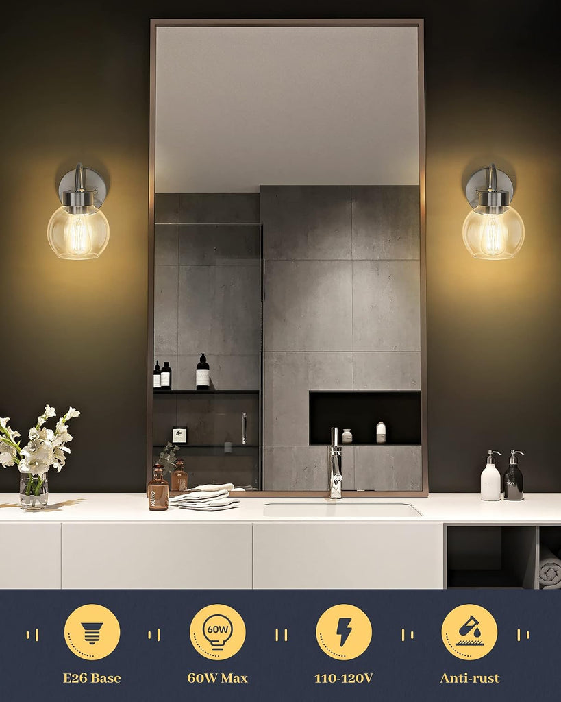 Bathroom Light Fixtures Over Mirror, 1-Light Brushed Nickel Wall Sconces, Modern Vanity Light Porch Lamp