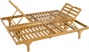 Acacia Wood Chaise Lounge Chair Set of 2, Double/Single Outdoor Sunbathing Pool Lounger, Patio Wooden Adjustable
