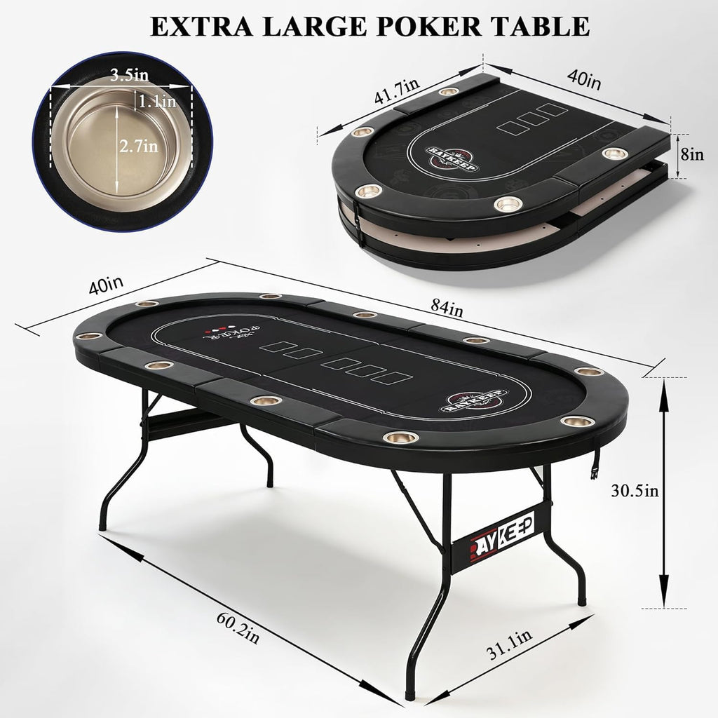 10 Player Poker Table Foldable, 84" Folding Blackjack Texas Holdem Table, Portable Casino Leisure Card Board Game