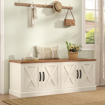 47.2" Shoe Storage Bench, Farmhouse Entryway Bench with 4 Doors & Adjustable Shelves, Shoe Bench, Hallyway, Bedroom