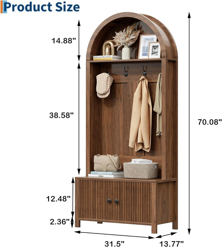 Hall Tree with Bench and Shoe Storage, Entryway Storage Bench with Coat Rack, 70.08" Tall Mudroom Rack with 4 Double