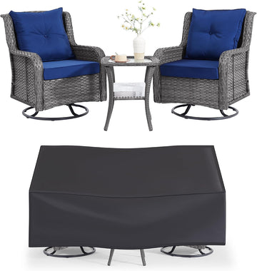 Patio Furniture Sets, 3 Pieces Wicker Outdoor Furniture - 360 Degree Swivel Rocking Chairs and Rattan Side Table for