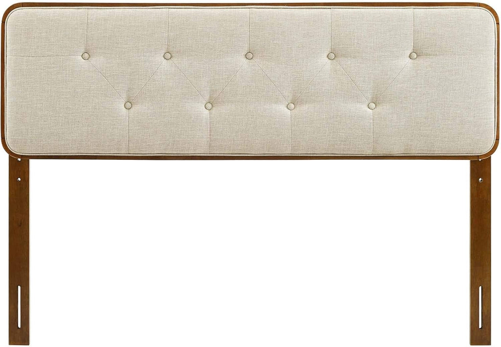 Tufted King Fabric and Wood Headboard, Walnut Beige