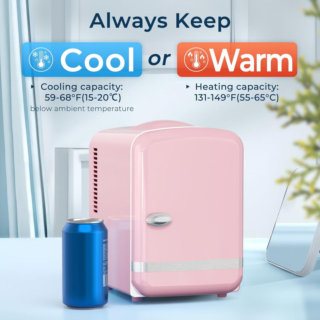 4L/6 Cans Compact Refrigerator,Portable Mini Fridge Skin Care,Cooler and Warmer for Bedroom,Car,Office & Dorm, Small