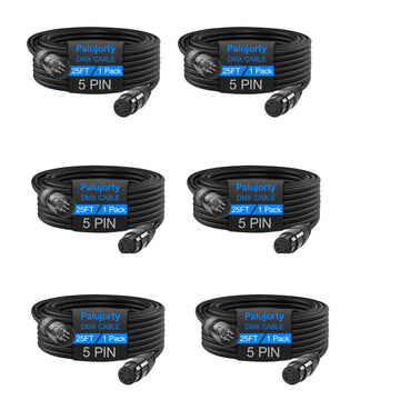 25 FT DMX Cable 6 Pack, 5 Pin DMX Cable for Stage Light and DMX Devices