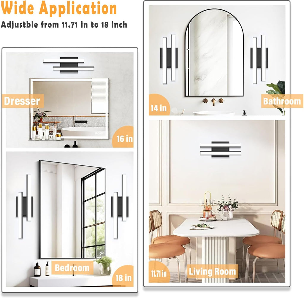 Modern Bathroom Light Fixtures Over Mirror: ETL Certified 18-Inch Retractable Vanity Light Bar , Dimmable LED Black