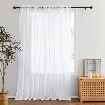 Extra Wide White Voile Sheer Curtain for Sliding Glass Door, Rod Pocket Soft & Elegant Curtain Drape Room Divider