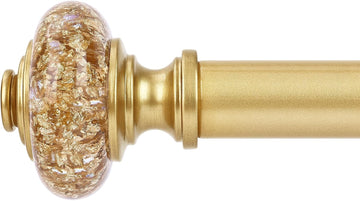 Gold Curtain Rods for Windows 48 to 84 Inch, Decorative Vintage Crystal 1'' Diameter Curtain Rod with Gold Foil