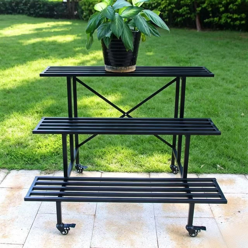 3 Tier Sturdy Metal Plant Stand with Wheels, L35.43 x W26 x H26 inch, Heavy Duty Plant Holder Indoor and Outdoor, 660