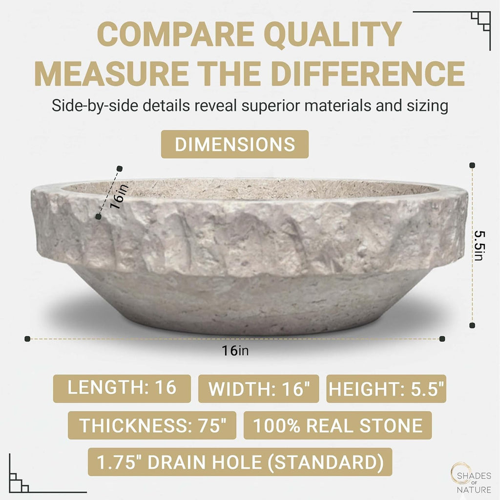 Shades of Nature Travertine Bathroom Sink - Modern Above Counter Bathroom Vessel Sink