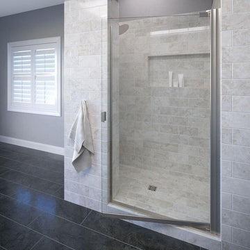 Armon 32.75 to 34.25 in. width, Semi-Frameless Pivot Shower Door, Clear Glass, Brushed Nickel Finish