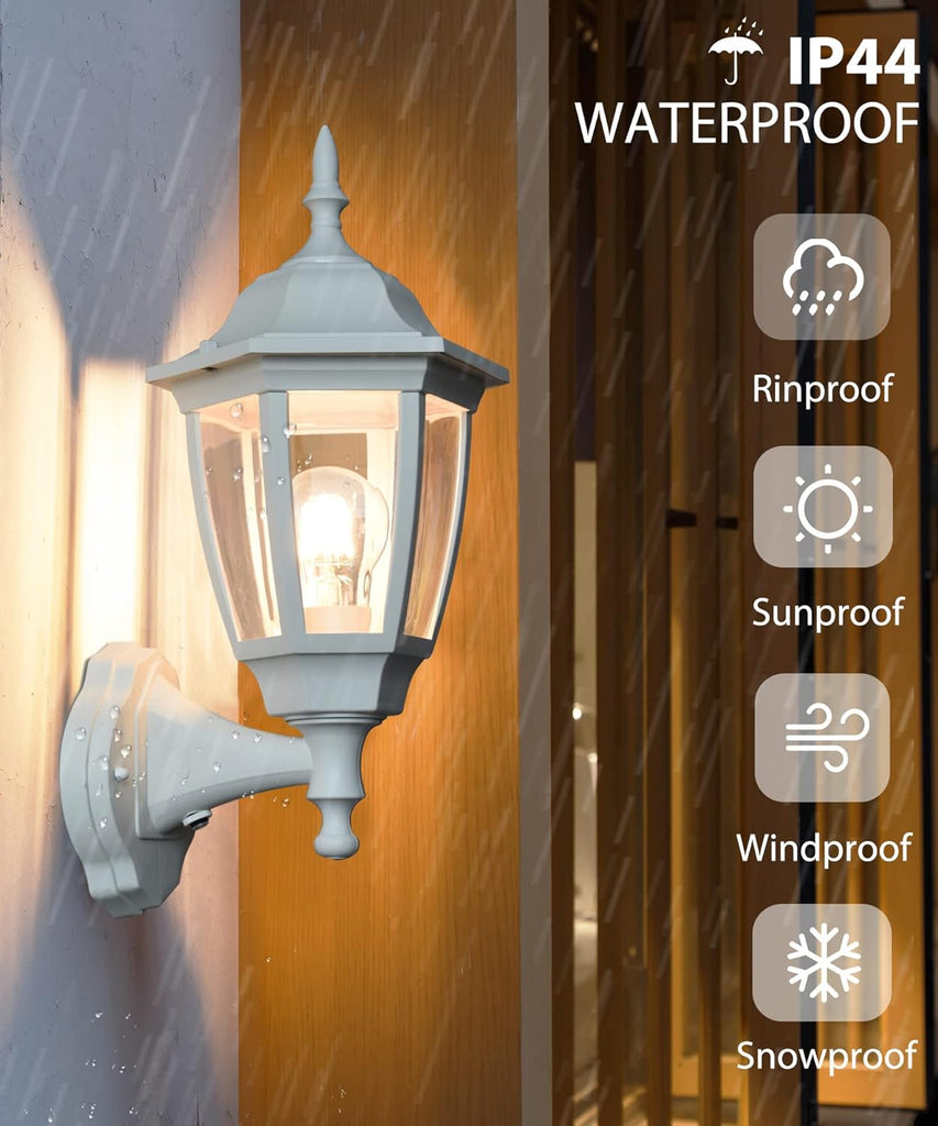 Outdoor Wall Light Dusk to Dawn, Porch Sensor Light White Plastic Anti-Corrosion with LED Edison Filament Bulb