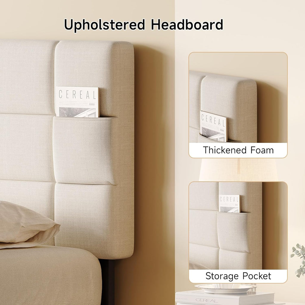 Upholstered Headboard Full/Queen with USB & Type C Port, Headboard Only Adjustable Height from 42" to 48", 2 Storage