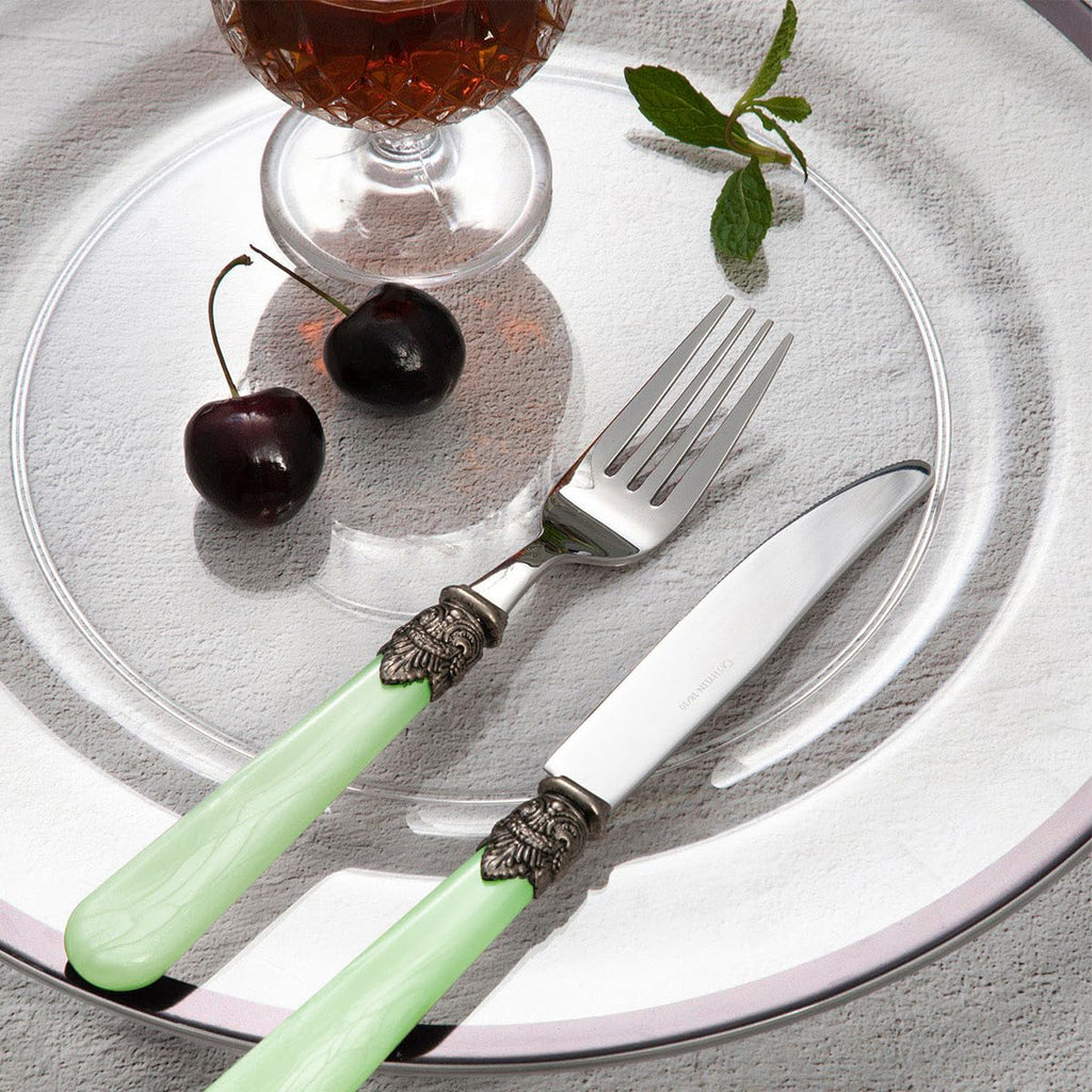 20 pieces Stainless Steel Flatware Sets With White Hanld,Dishware Safe (20, Green)