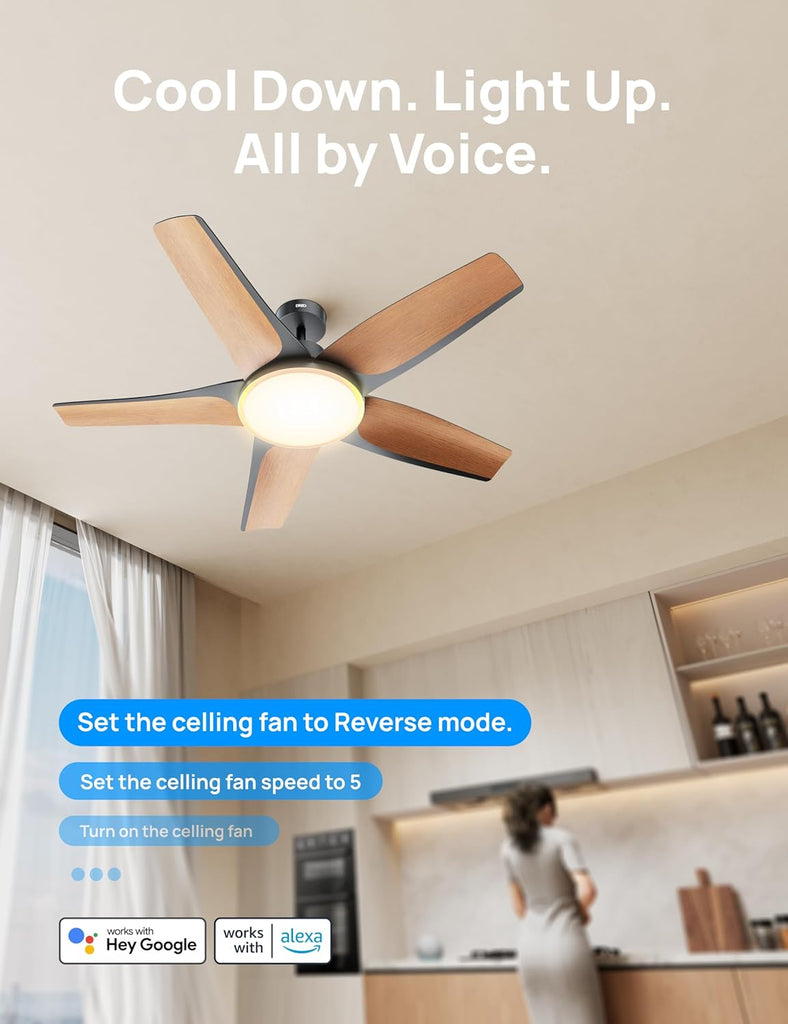 Smart Ceiling Fans with Lights, Low Profile Ceiling Fan with Alexa/App, 52'' Dimmable Lighting & Color Tuning
