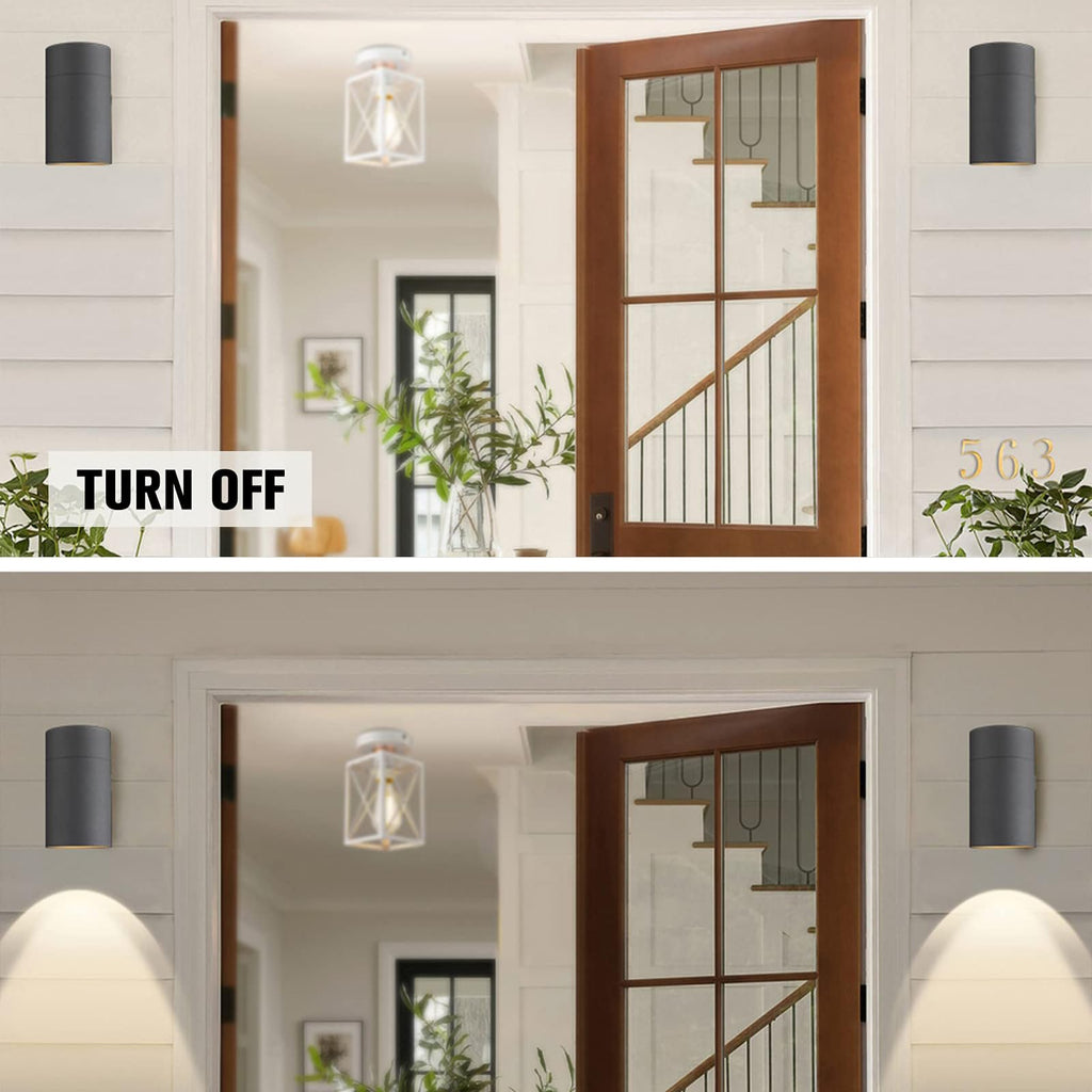 Modern Outdoor Wall Sconce Lights, Cylinder, Black, 2 Pack