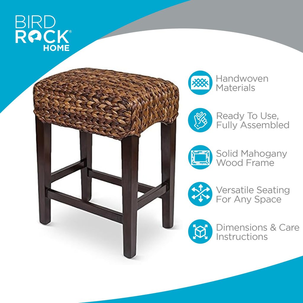 Kitchen Bar Stools Set of 2 with Woven Seats, Espresso, 24.5"