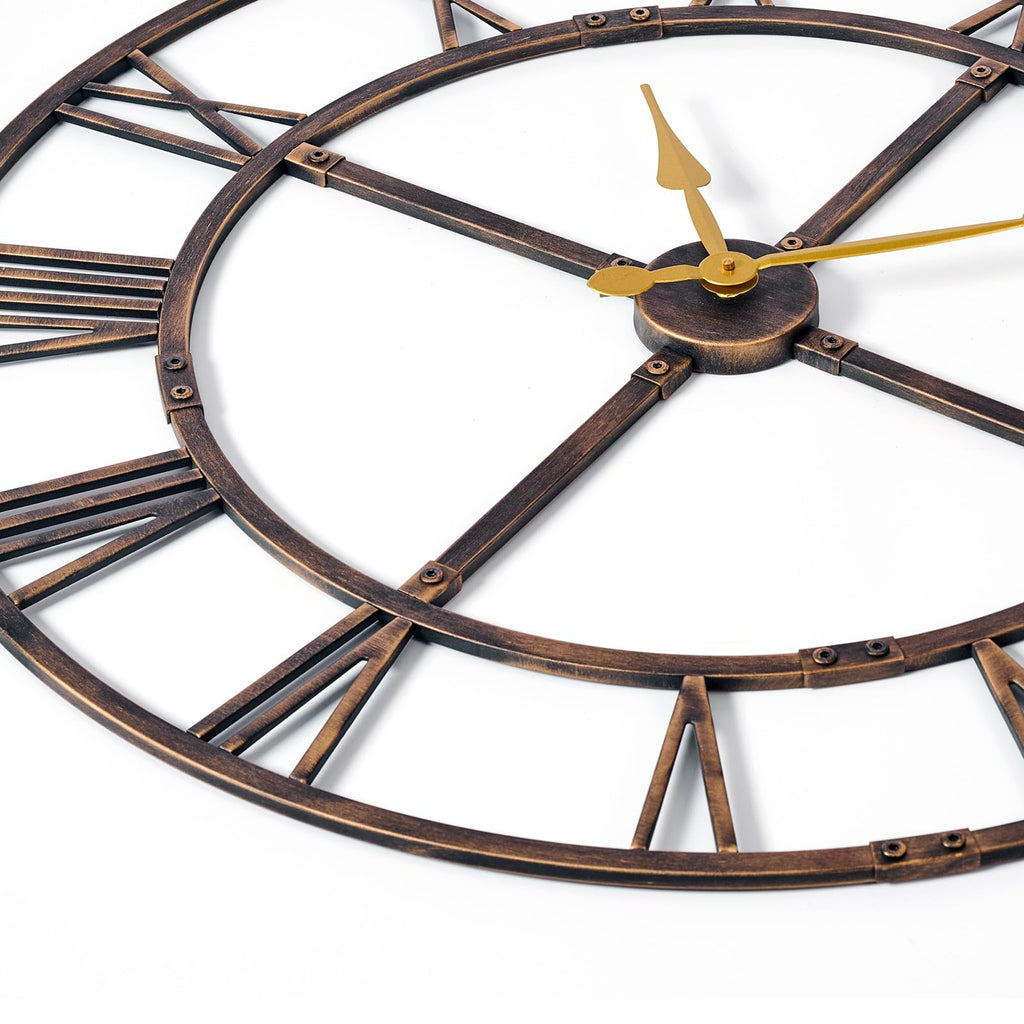 40 Inch Large Silent Wall Clock, Easy Assembly Roman Numeral Bronze