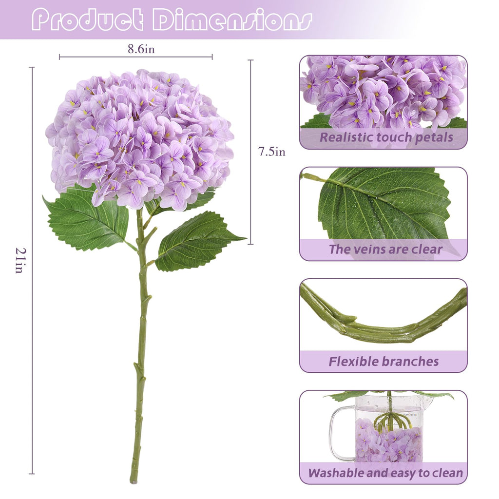 5Pcs Light Purple Real Touch Hydrangeas Artificial Flowers for Vase
