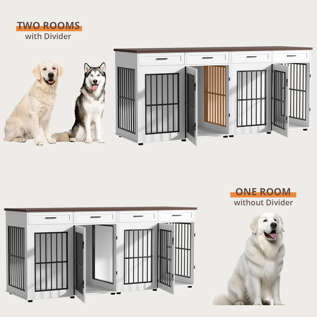 86.7 in Dog Crate Furniture for 2 Dogs, Extra Large Double Dog Cage Furniture TV Stand with Removable Divider