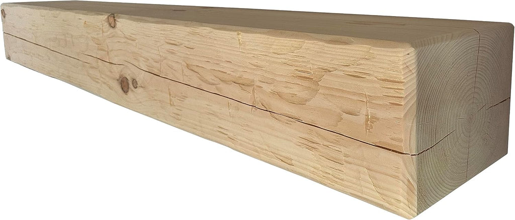 6" 8" 60" Solid Rustic Hand Hewn Fireplace Beam Mantels Handcrafted Amish Artisans, Sustainably Sourced Pine