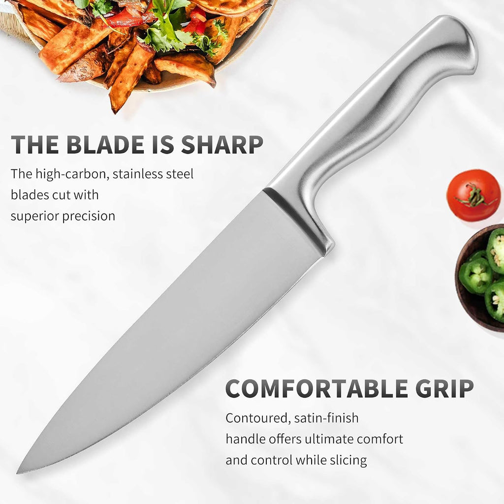 15-Piece Stainless Steel Chef Kitchen Knife Sets with Block & Built-In Sharpener, Professional Chef Knife Sets with