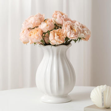 White Ceramic Vase, 7.8 Inch Flower Vase Home Decor Modern Decorative Vases
