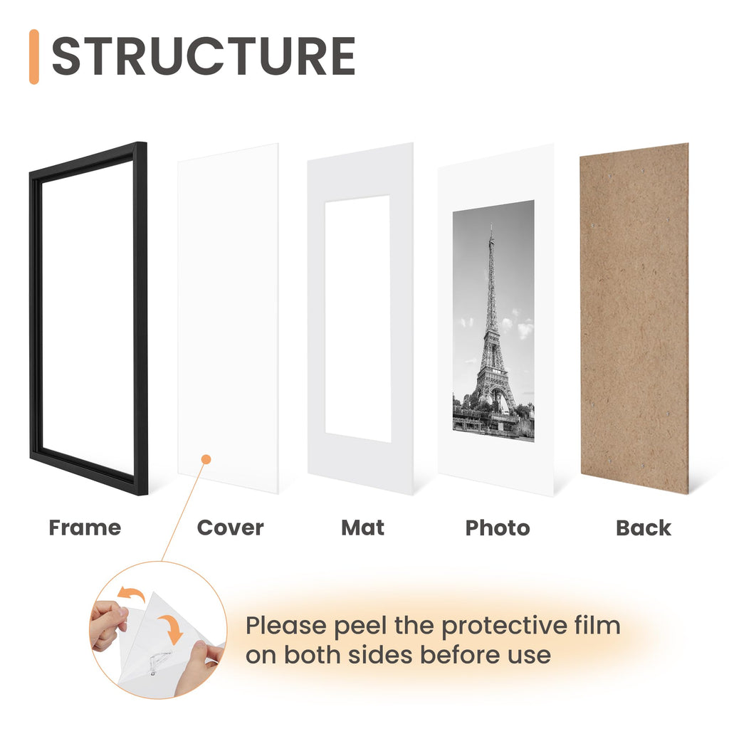 8x10 Picture Frames, Gallery Wall Frames Set of 5, Black