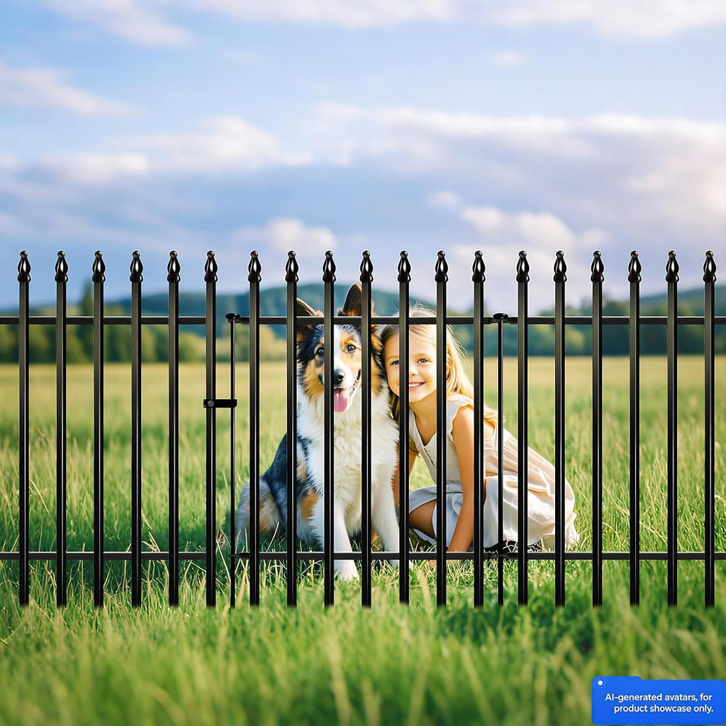 Metal Garden Fence 32 in H x 24 in W 5 Panels (4 Panels + 1 Gate) Total Length 10 ft, No Need Dig Rustproof Animal