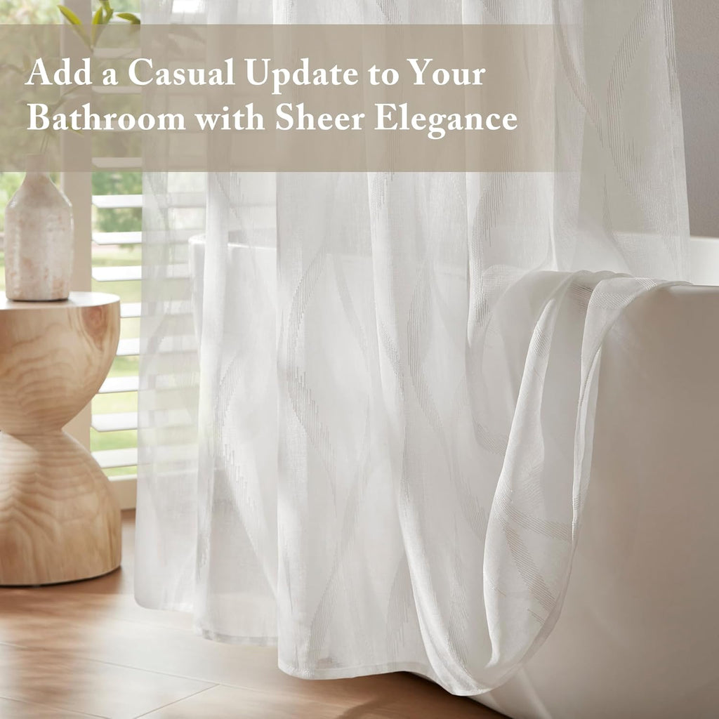 Candice Sheer Shower Curtain , 72 x 72, White | Adds Privacy, Machine Washable, Geometric Pattern, OEKO-TEX Certified