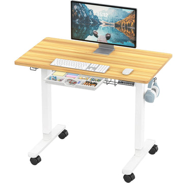 40-Inch Mobile Electric Height Adjustable Standing Desk w/Drawer, Oak