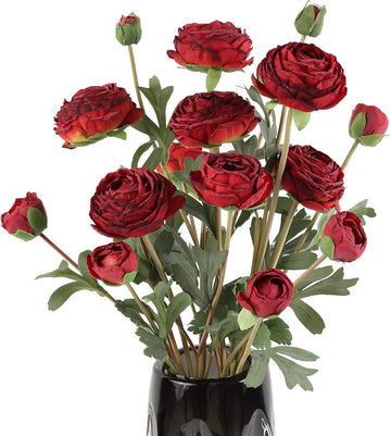 Ranunculus Artificial Flower,Silk Flowers Fake Persian Buttercup Flower 18 Heads Vintage Ranunculus Arrangement