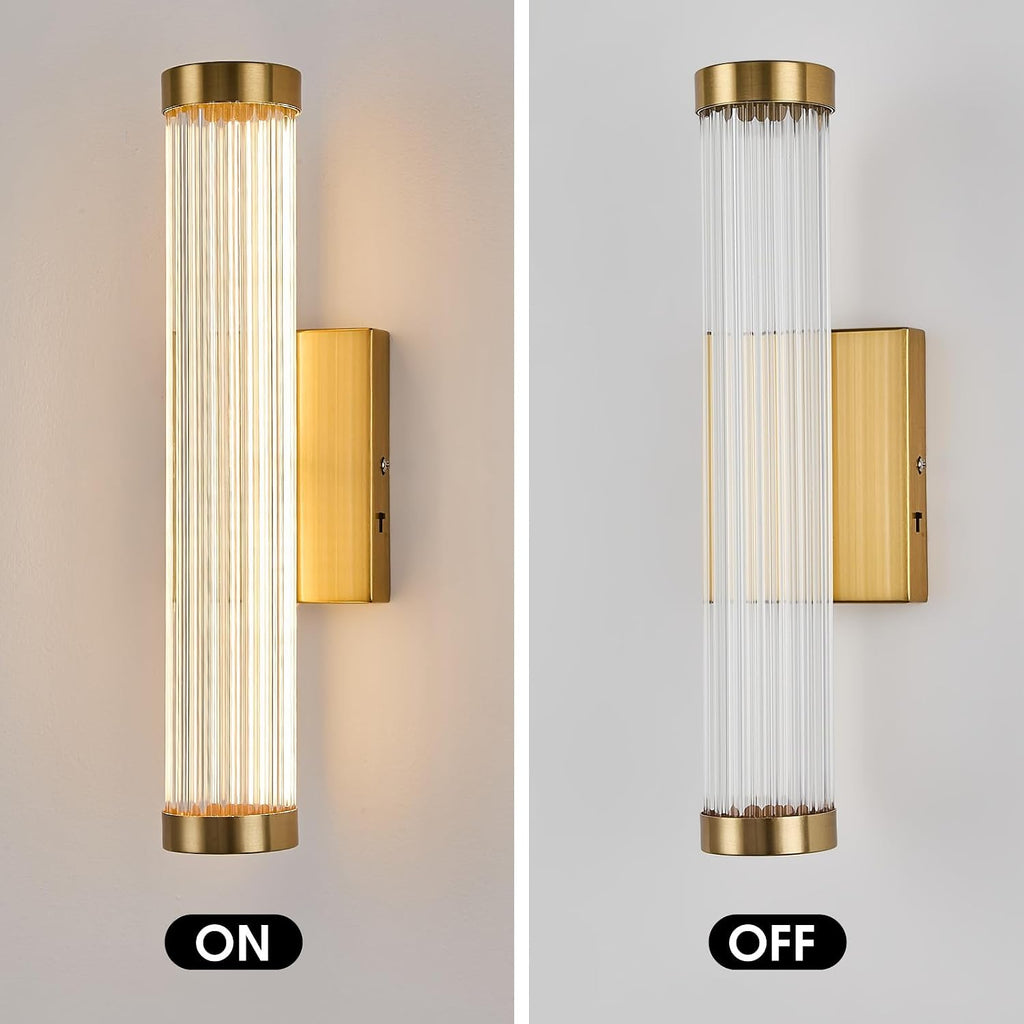 Gold Modern LED Wall Sconce, 3CCT Wall Sconces Dimmable Glass Sconce Wall Lighting Indoor Wall Mount Bathroom Vanity