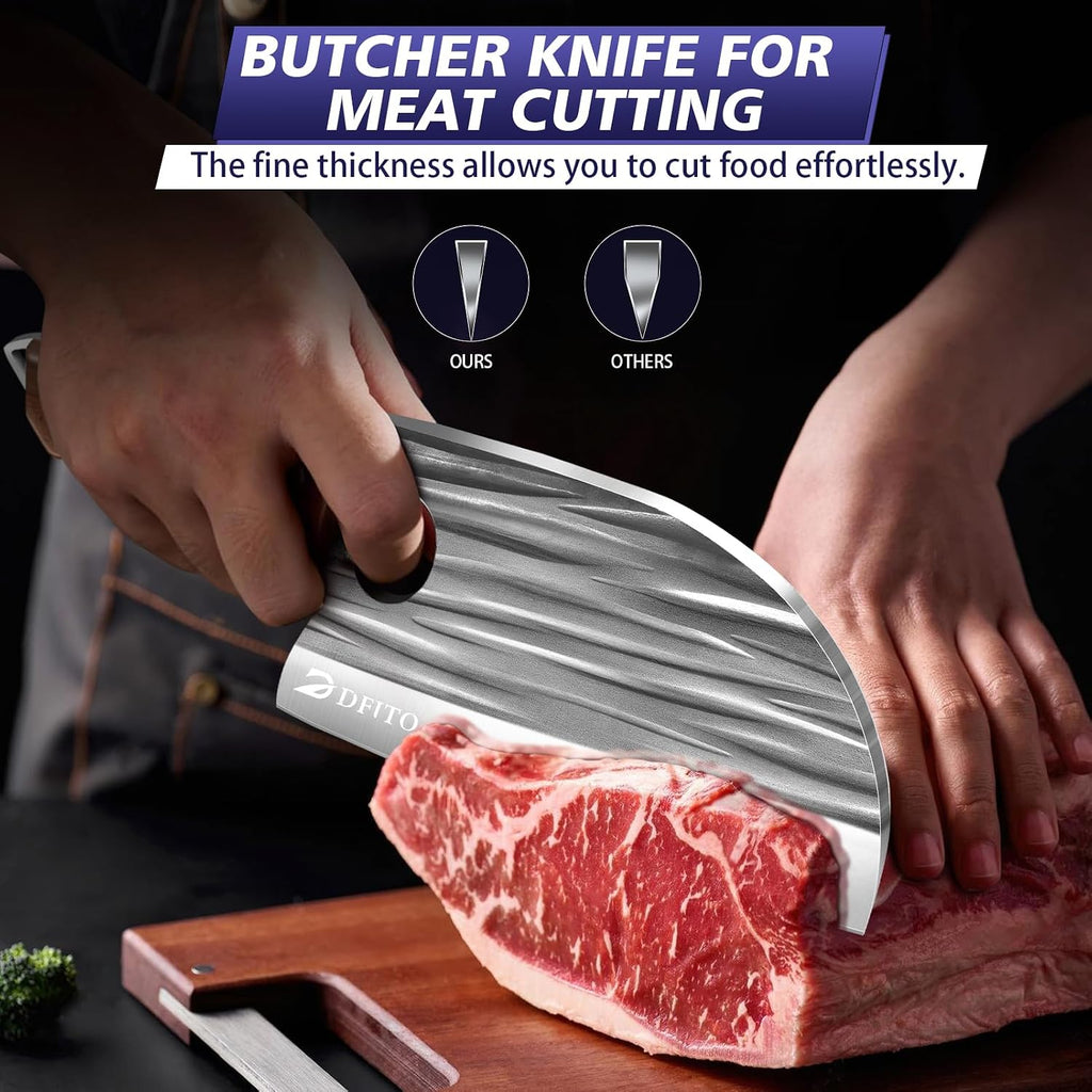 Butcher Knife Set, Sharp Kitchen Knife Set with Roll Bag Gift for Men | Hand Forged 14PCS Butcher Chef Knife Set with