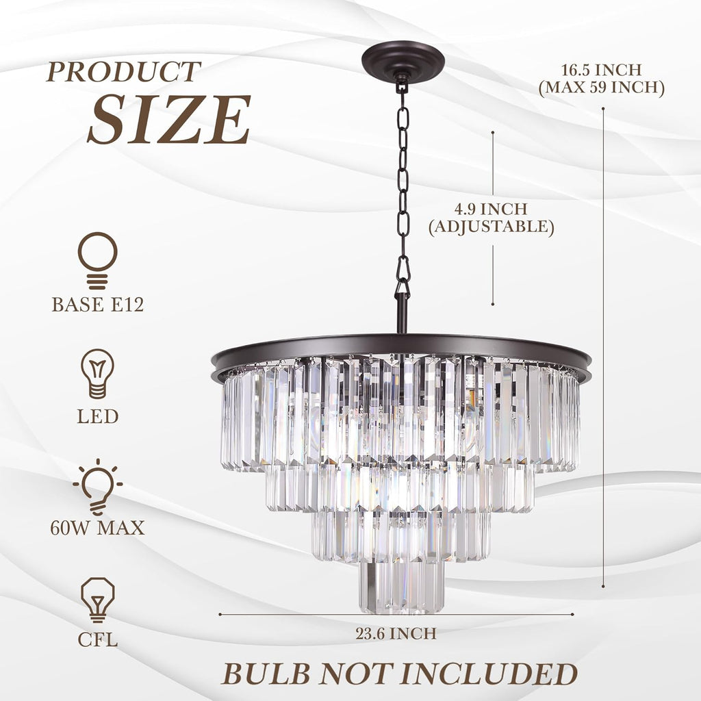 Inspired Odeon Style 9-Light Crystal 4-Tier Modern Chandelier Dia 23.6"