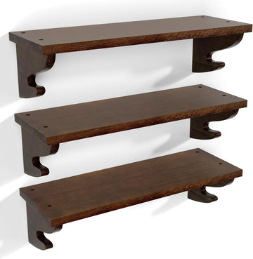 17-Inch Wood Floating Shelves for Wall 3-Pack, Light Walnut | Built-in hook brackets, pre-drilled easy assembly, 54
