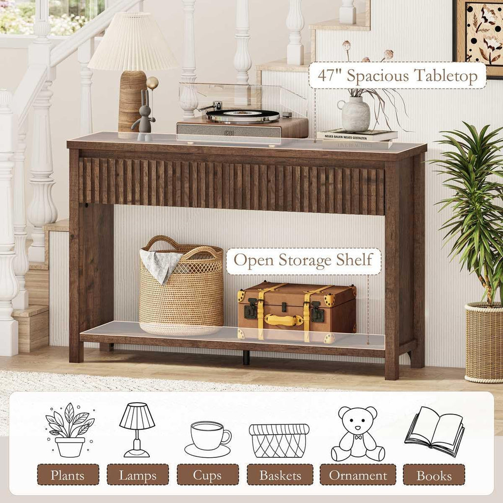 Console Tables , Console Table with Drawers, 47In Sofa Table with Storage, Narrow Entryway Tables with 2-Tier Shelf