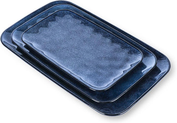 Ceramic Rectangle Serving Platters - 14" 12" 10" Porcelain Serving Trays Plates for Party BBQ Appetizers Sushi