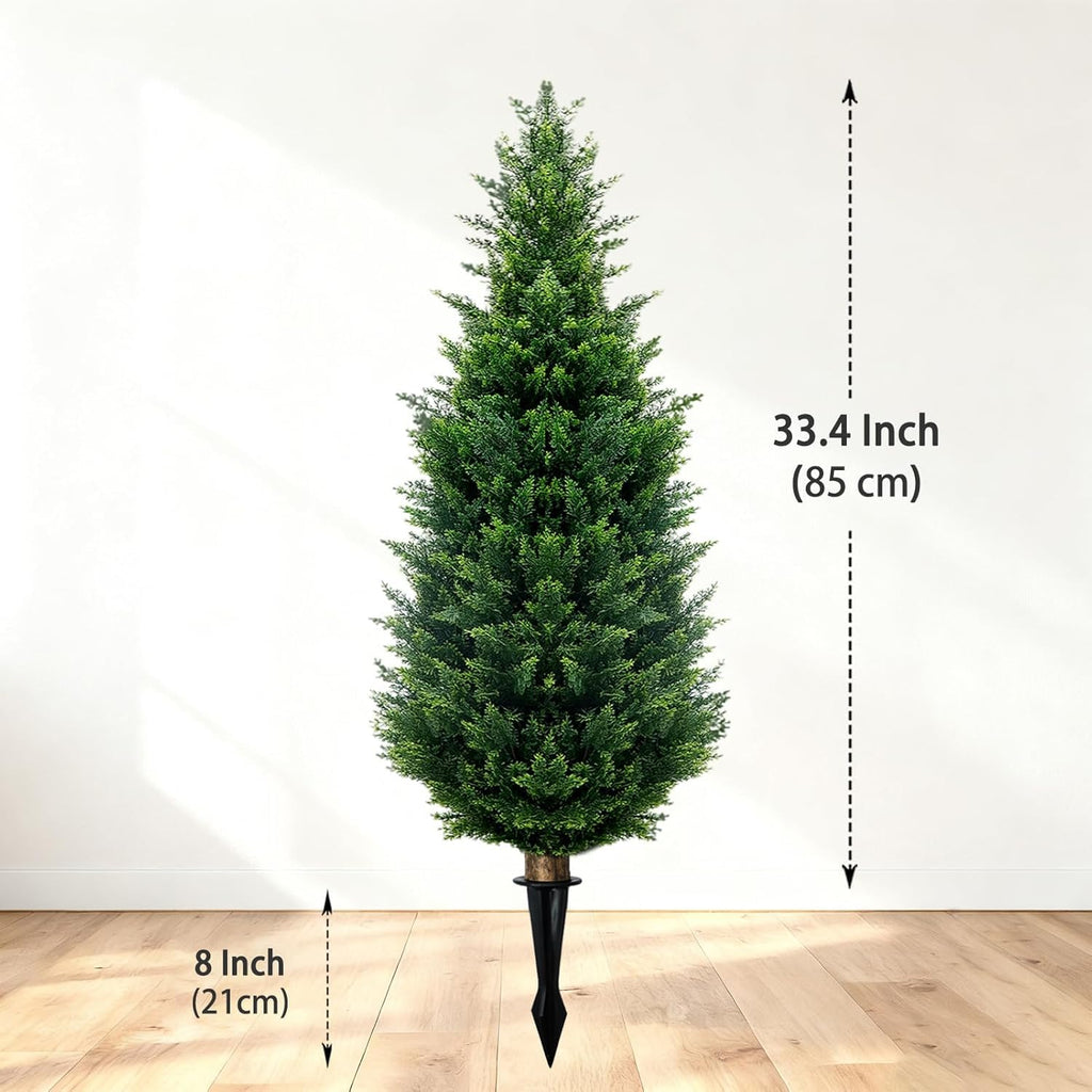 3Ft Artificial Cedar Topiary Trees (4-Pack) - UV Resistant Fake Shrubs with Ground Spike for Outdoor & Indoor Use