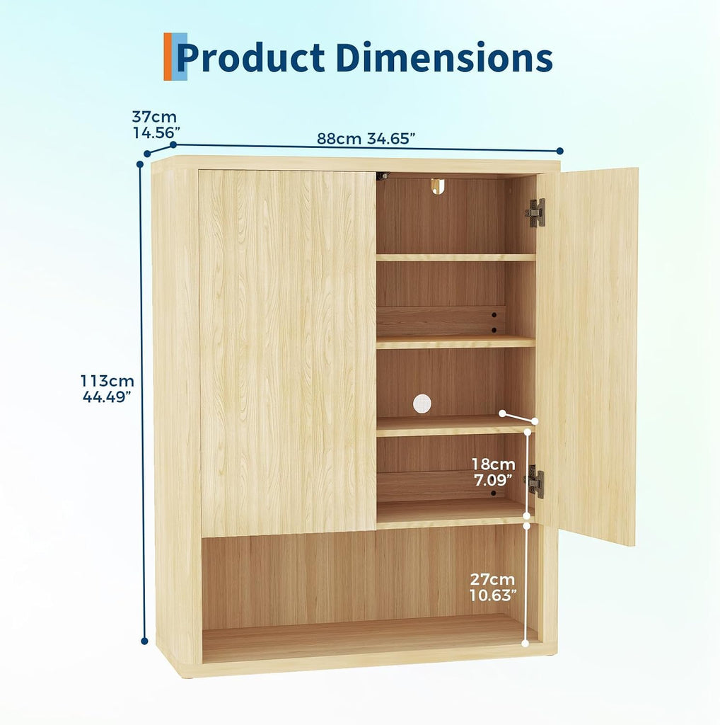 5-Tier Fluted Shoe Cabinet with Adjustable Shelves, Oak | Double Doors, Space-Saving Storage, Natural Oak Finish