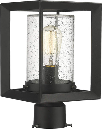 Post Lights Outdoor Fixture, 1-Light Lamp Post Lantern, Black Finish, Seeded Glass, 2083P BK