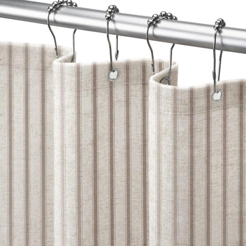 Farmhouse Striped Shower Curtain Taupe Vintage Linen Curtain 72"W X 72"L | Striped Shower Curtains with Linen Texture
