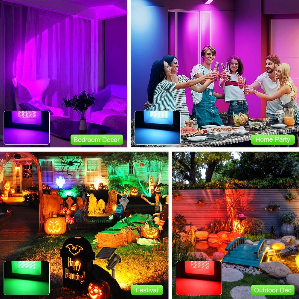 4 Pack 100W RGB LED Flood Lights, 12000LM Color Changing Smart Floodlight with Remote, Waterproof DIY Uplights for