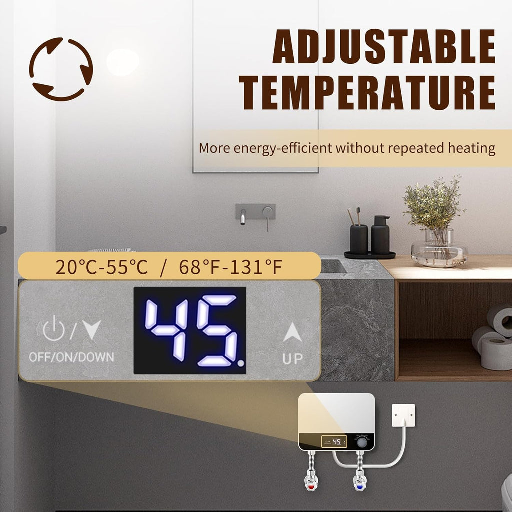 Tankless Water Heater Electric 110v, 3500W Instant Hot Water Heater With Automatic Control System Touch Digital