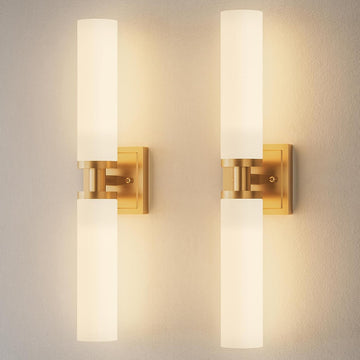 Gold Wall Sconces Set of Two, Bathroom Sconces with Frosted Glass Shade, Modern Vanity Sconces Lighting over Mirror