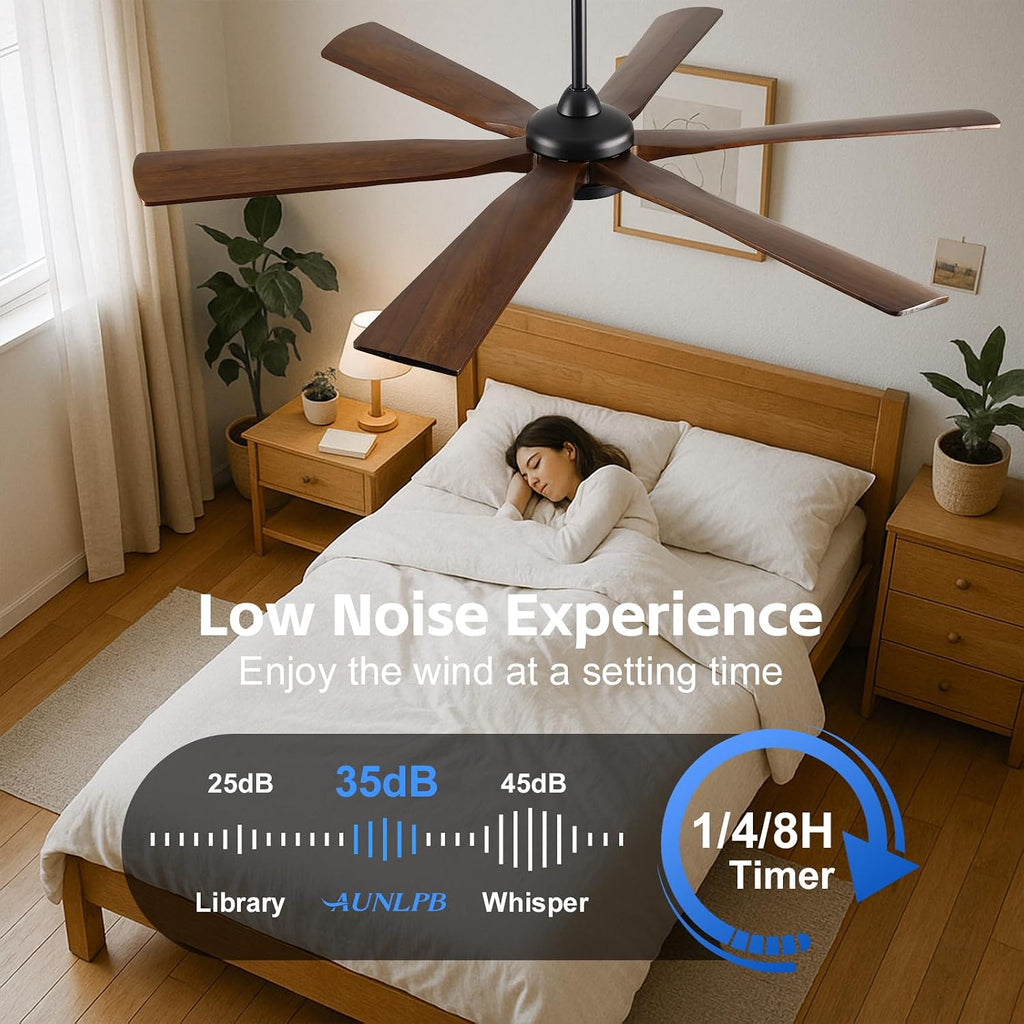 60 Inch Smart Outdoor Ceiling Fan with Lights for Patios, High CFM, Damp Rated 6 Walnut Wood Blades