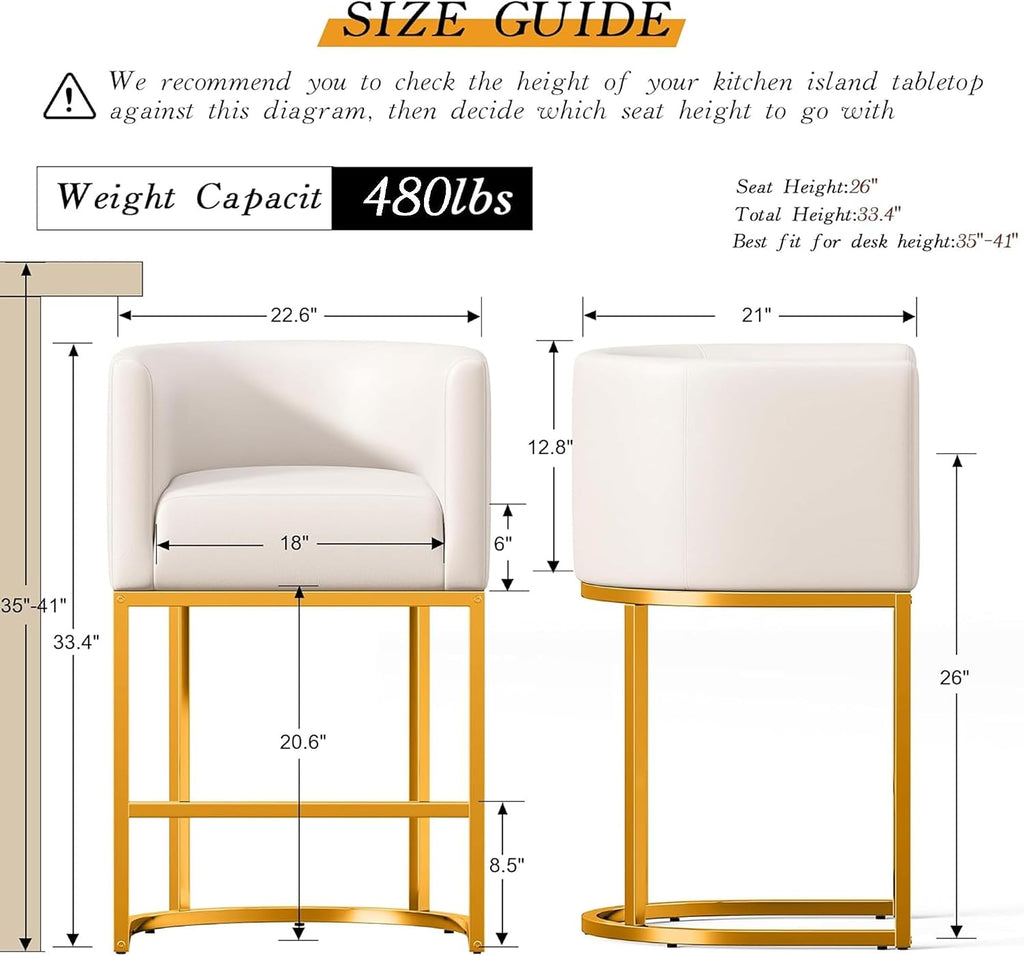 Modern Counter Height Bar Stools,Bar Stools Set of 4,PU Leather Upholstered Barrel Barstools with Backs,26''