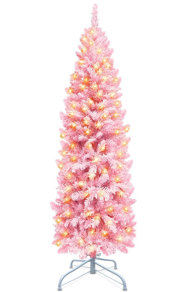 5 Ft Prelit Pink Pencil Christmas Tree with 180 Warm White LED Lights