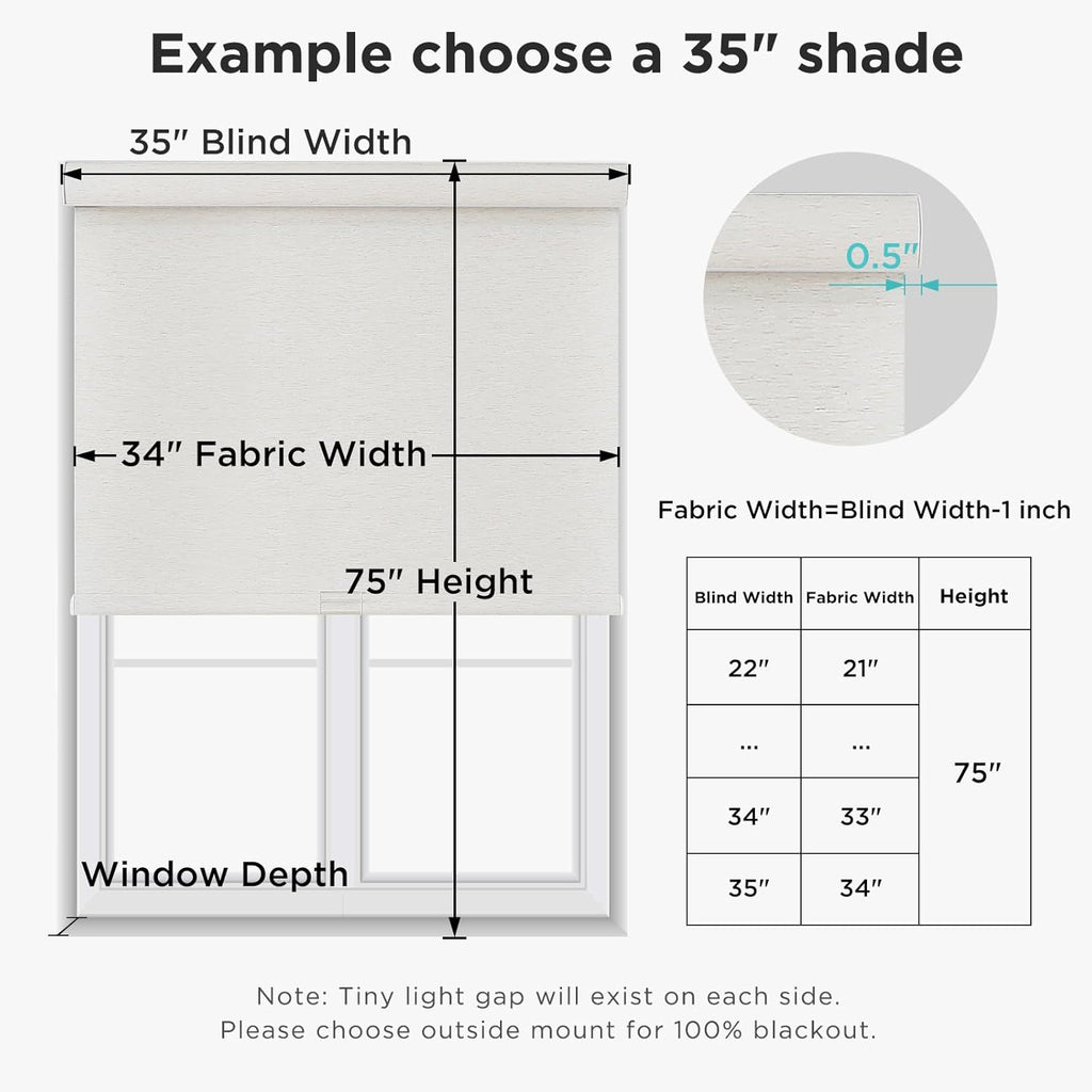 Natural Woven Roller Shades for Indoor Windows, Cordless Blackout Blinds with Curved Valance, Thermal Insulated UV