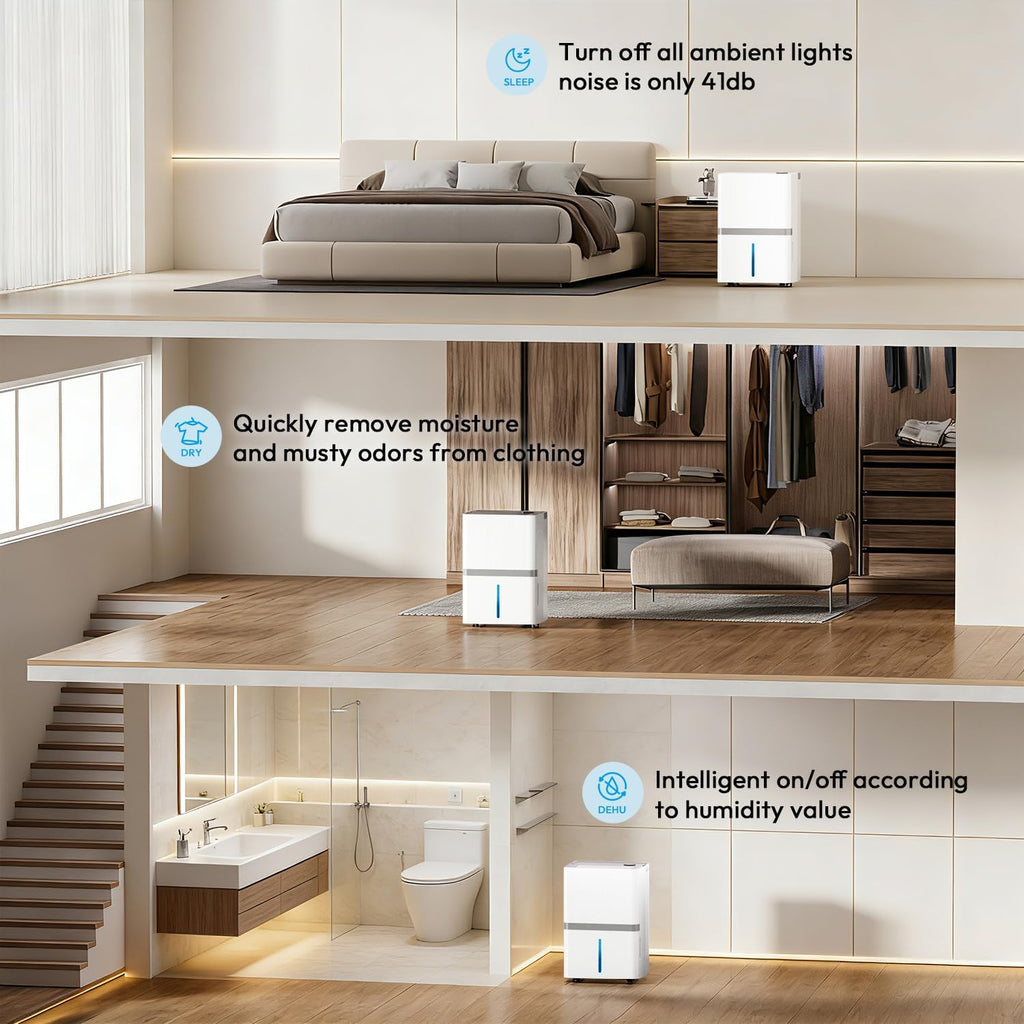 5000 Sq.Ft Dehumidifier for Basement and Home, 75 Pints Dehumidifier with Drain Hose, Smart Humidity Control, 24H
